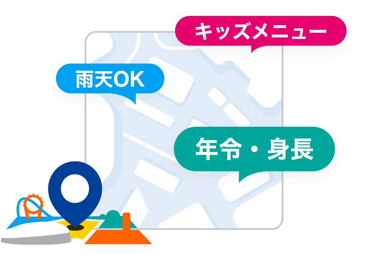 キッズメニュー, 雨天OK, 年令・身長