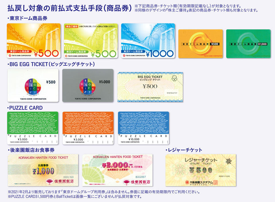 東京ドーム商品券払戻し受付終了のお知らせ | 東京ドームシティ